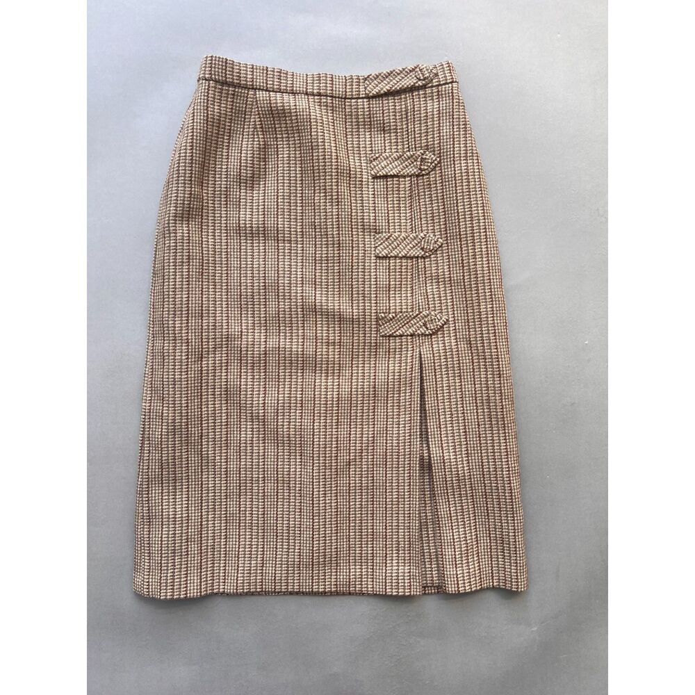 Vintage 70s dark academia French plaid office siren high waist preppy skirt